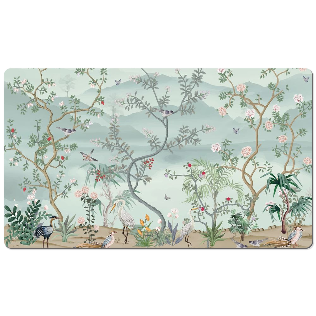 Chinoiserie Desk Mat Magical Bird Garden Aqua Blue