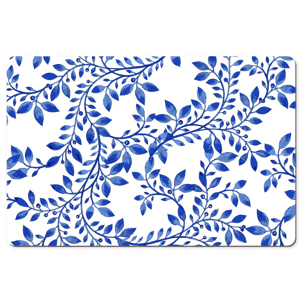 Oriental Botanical Desk Mat Blue White Floral