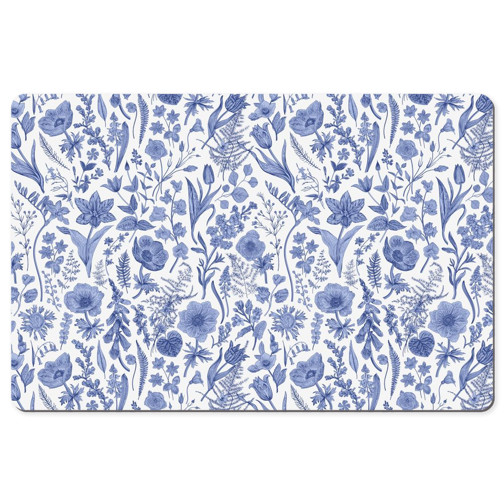 English Garden Desk Mat Blue White Floral Toile de Jouy