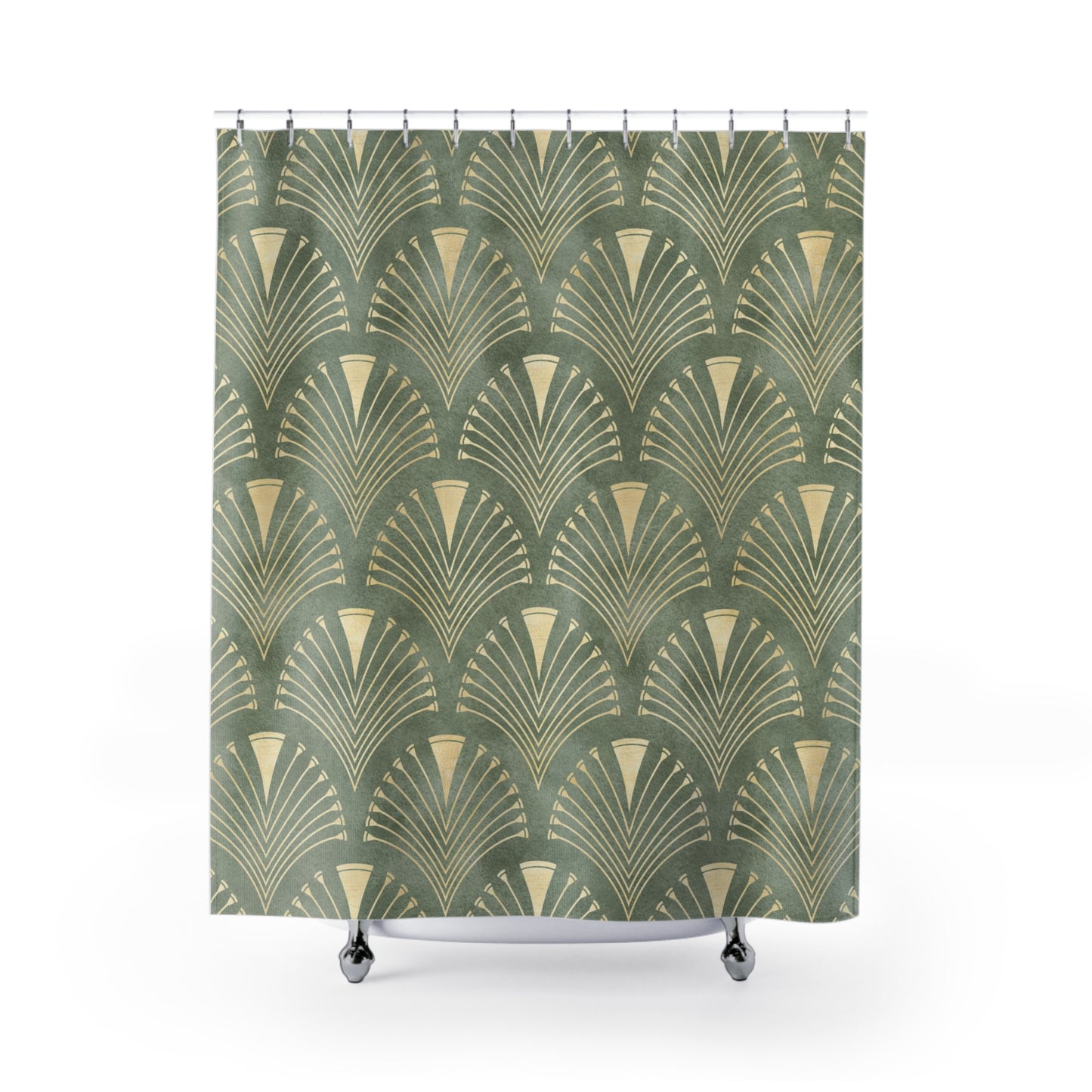 Art Deco Golden Sage Green Shower Curtain