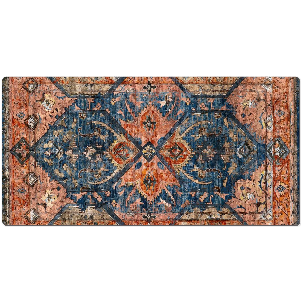 Khaju Persian Desk Mat Antique Blue Rust Red