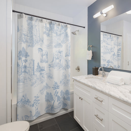 Soft Blue Toile de Jouy Shower Curtain