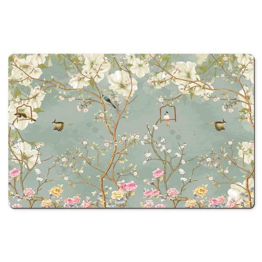 Chinoiserie Desk Mat Misty Cherry Blossom Birds