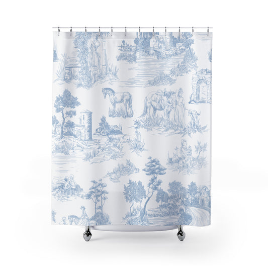 Soft Blue Toile de Jouy Shower Curtain