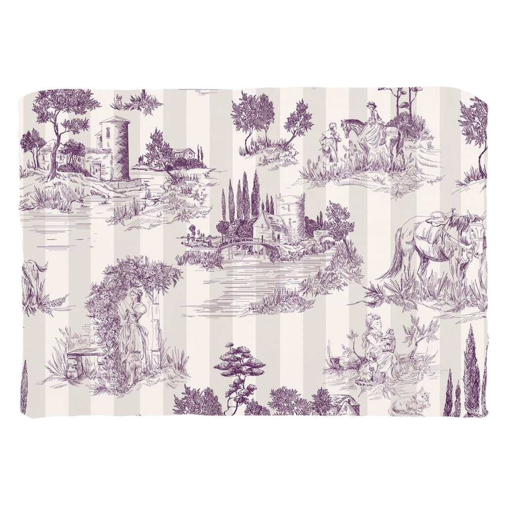 Vintage French Cotton Pillows Plum Cream Stripe Toile de Jouy