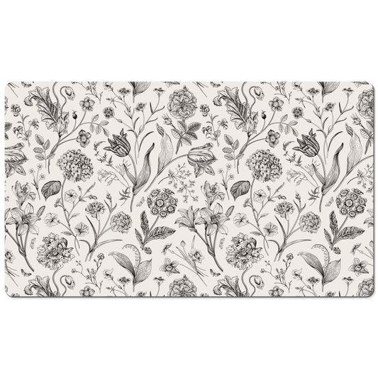 Elegant Flowers Desk Mat Black Floral Toile de Jouy