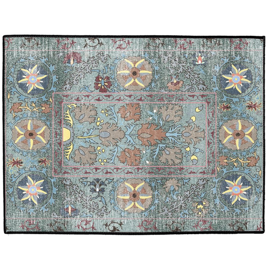 Atashgah Persian Indoor/Outdoor Floor Mat Antique Aqua Blue Gray