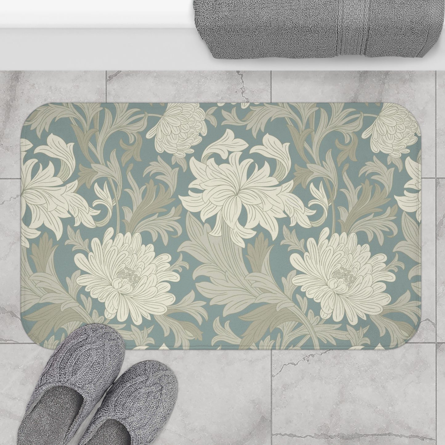 William Morris Bath Mat Chrysanthemum Misty Gray
