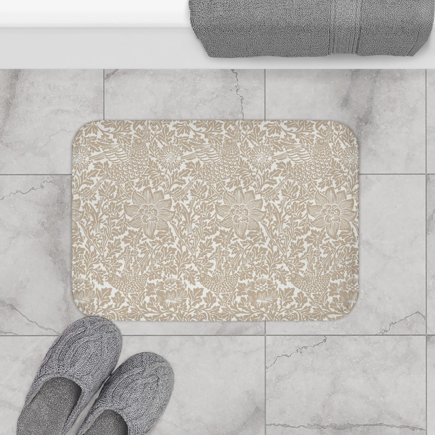 William Morris Bath Mat Bird and Anemone Beige
