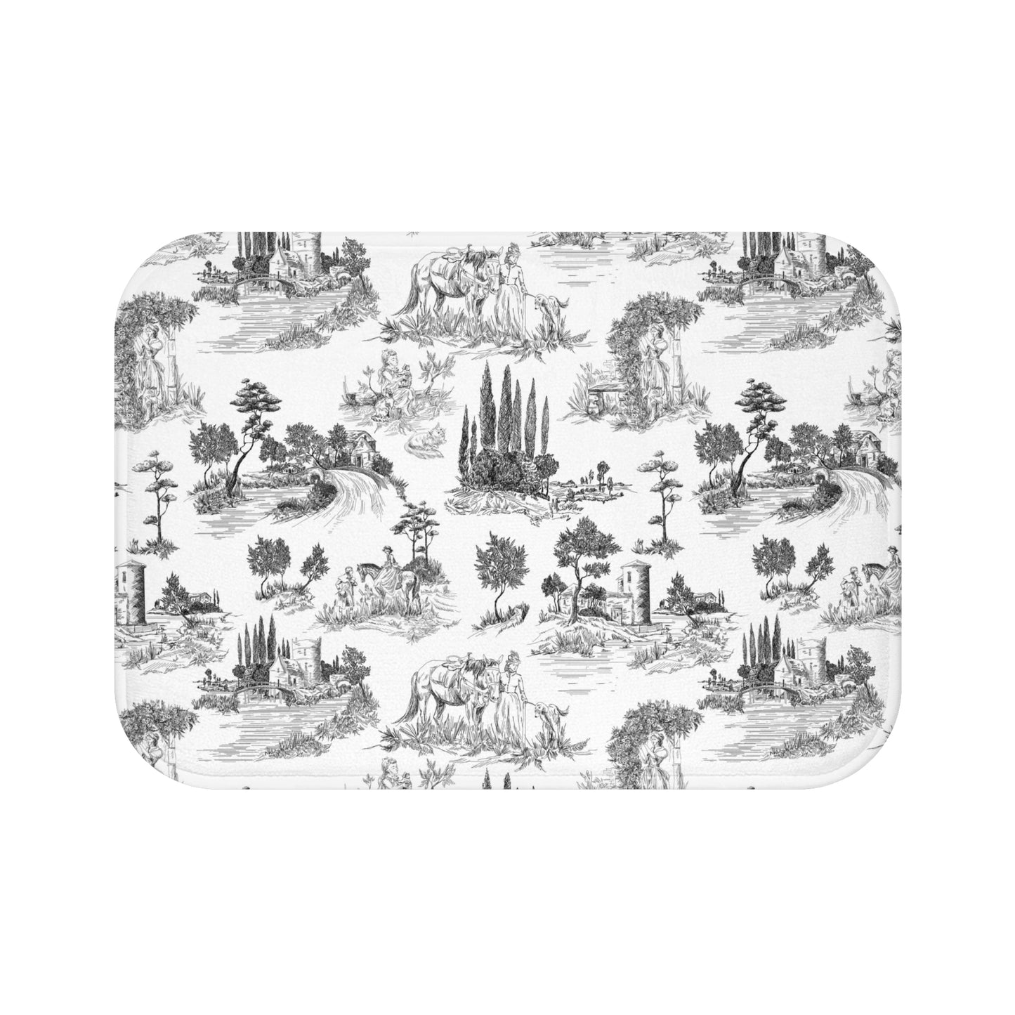 Vintage Toile de Jouy Bath Mat Black & White