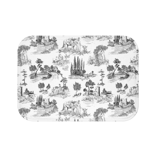 Vintage Toile de Jouy Bath Mat Black & White