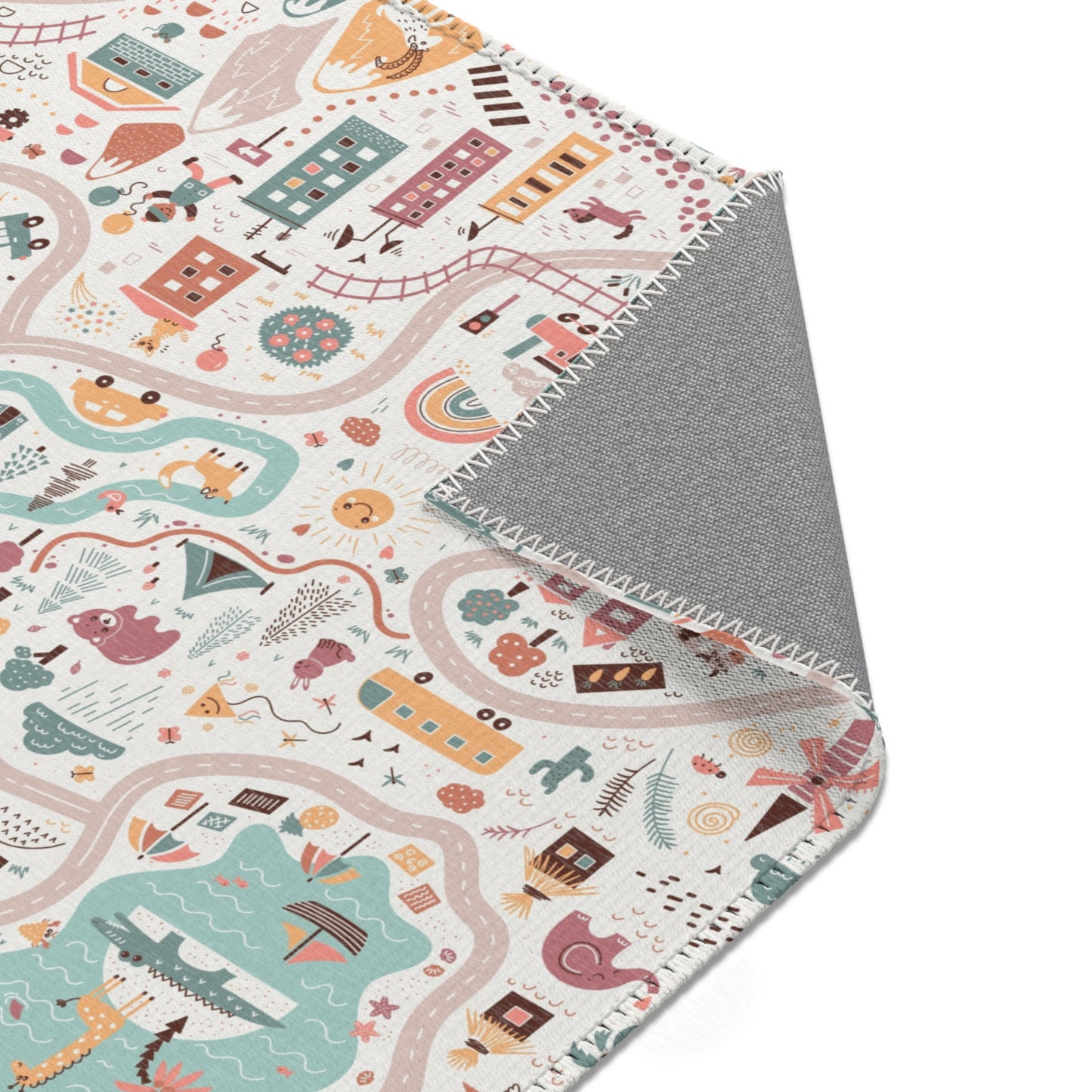 Magical Town Road Map Nursery Rug Play Mat