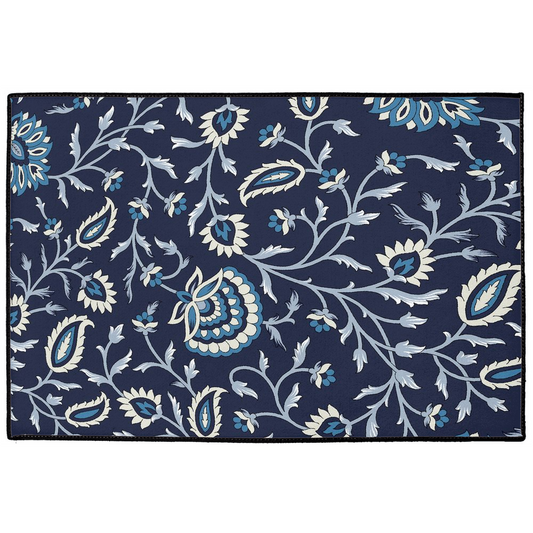 Kenworth Chintz Indoor/Outdoor Floor Mat Navy Blue Floral