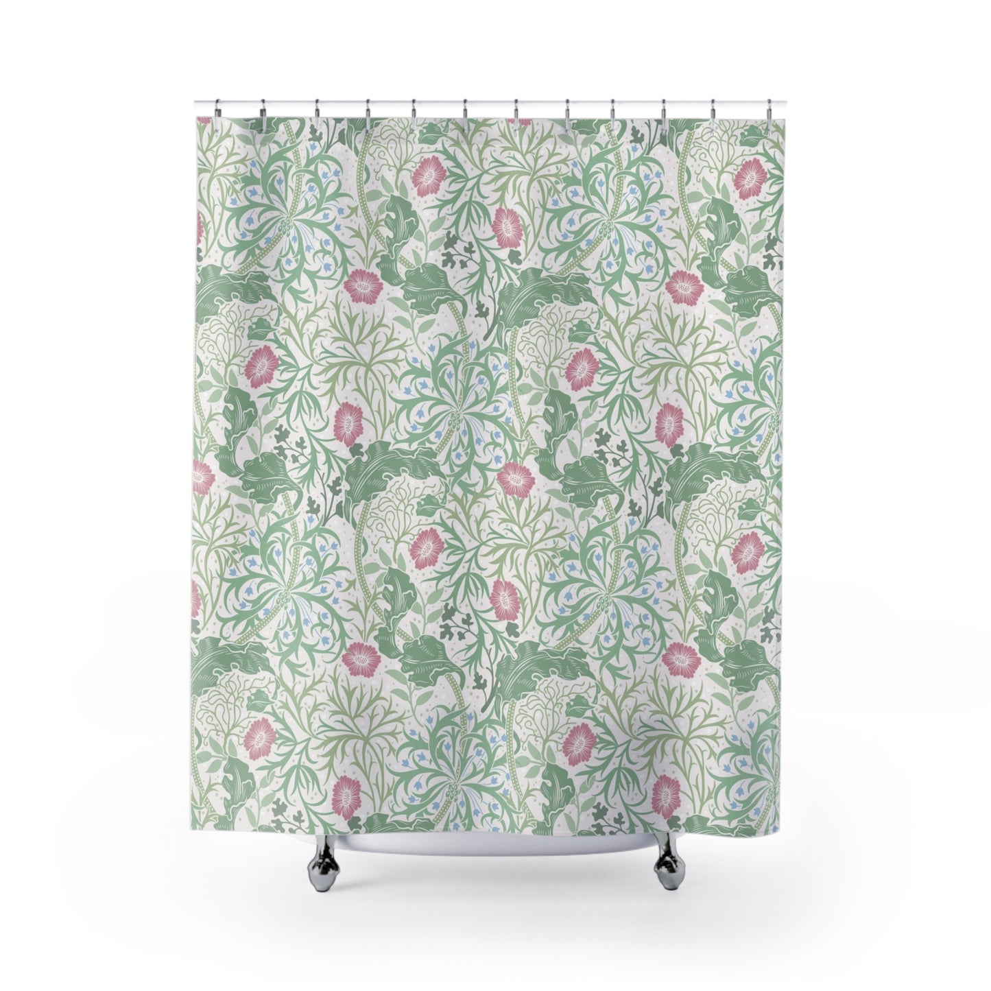 William Morris Shower Curtain Seaweed Green Rose Pink