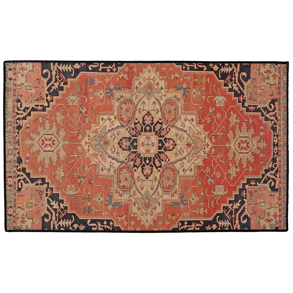 Heriz Serapi Persian Indoor/Outdoor Floor Mat Antique Brick Red Black