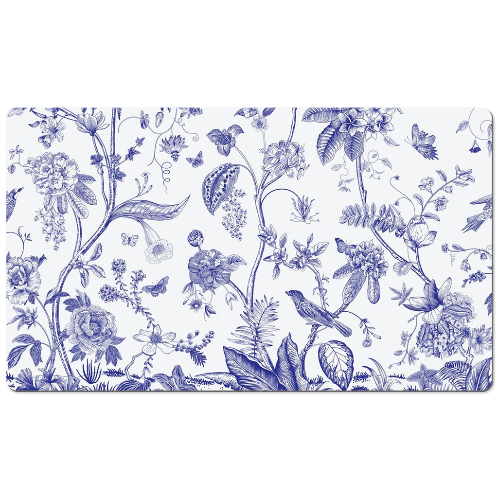 Chinoiserie Desk Mat Blue Toile de Jouy Floral