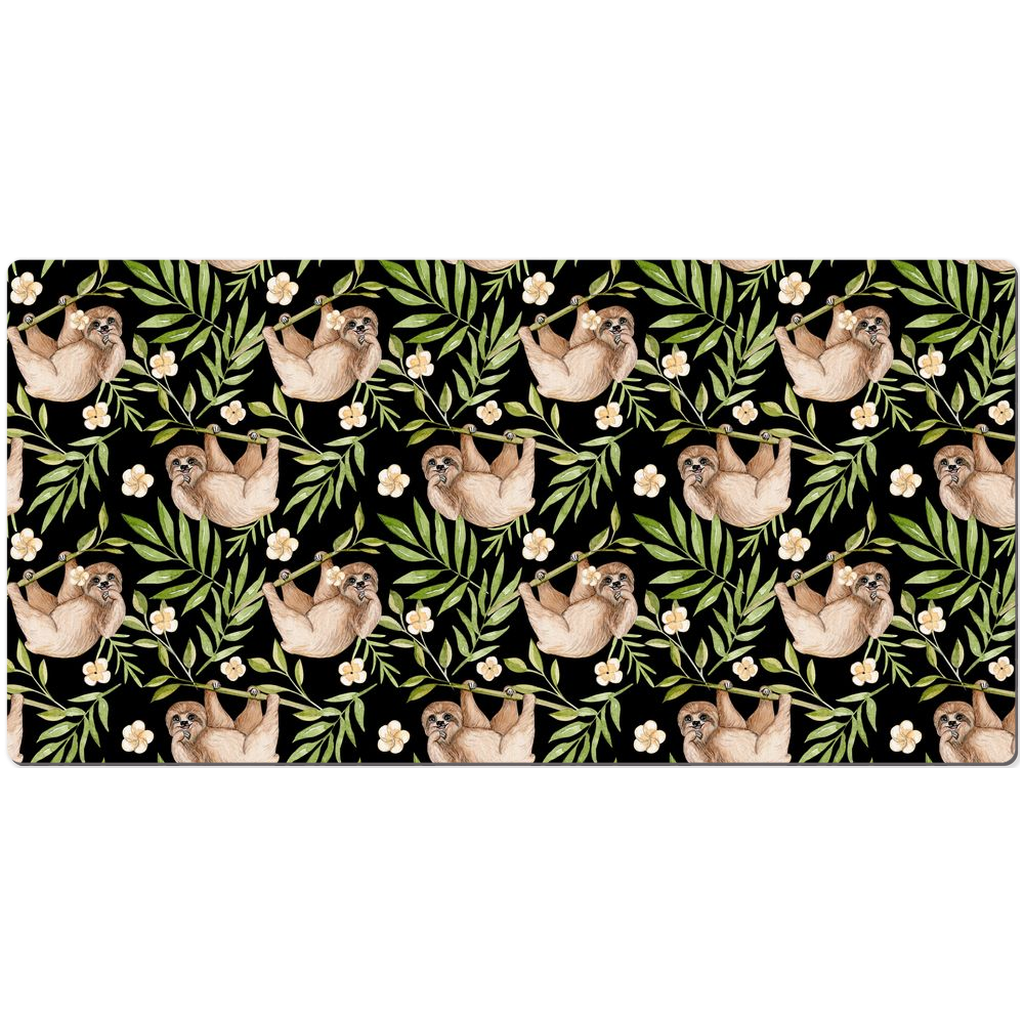 Sloth Jungle Desk Mat Green Black Botanical