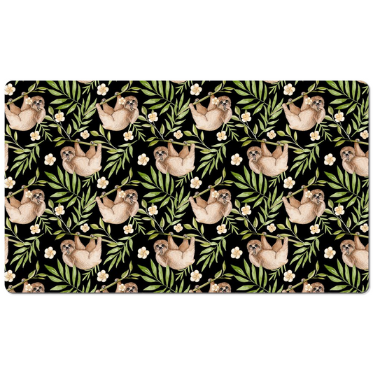 Sloth Jungle Desk Mat Green Black Botanical