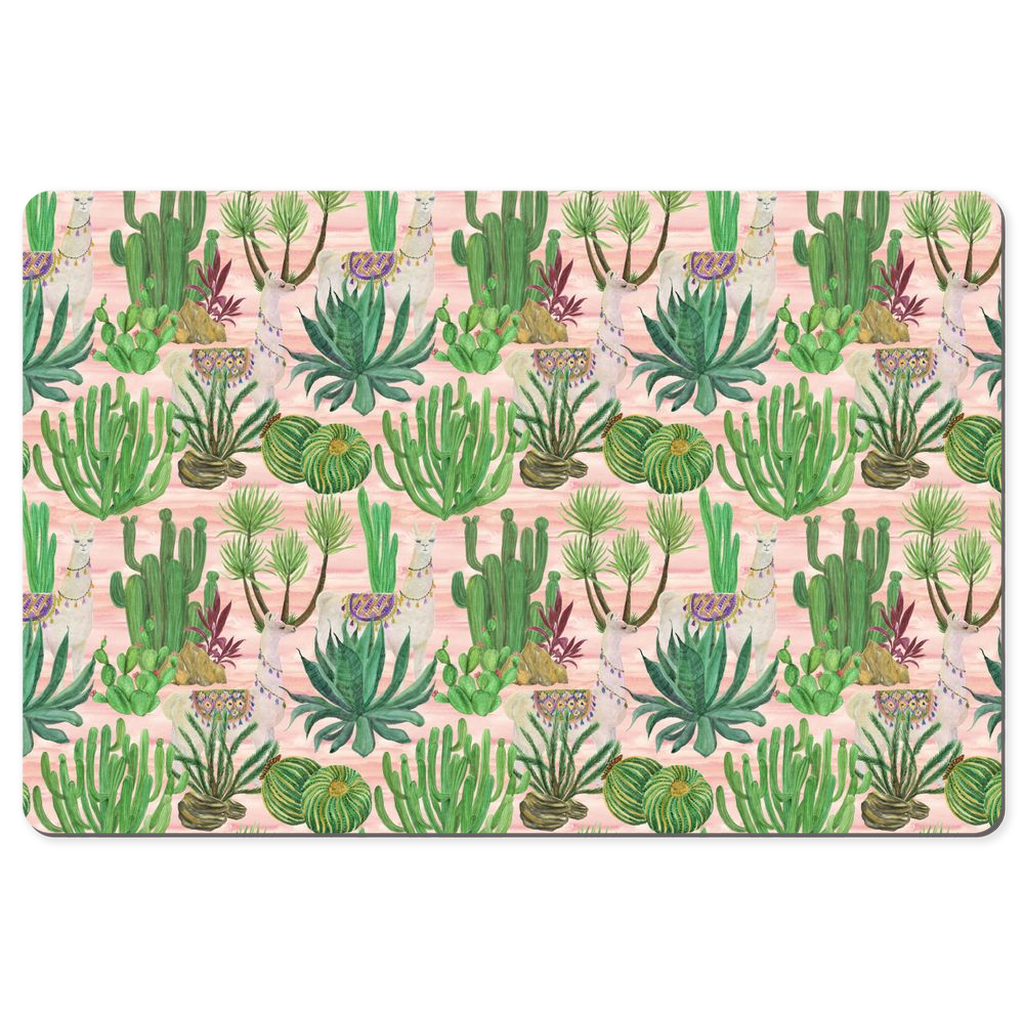 Llamas Cacti Desk Mat Pink Pattern