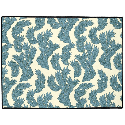 Floral Indoor/Outdoor Floor Mat William Morris Cream Blue Leaf