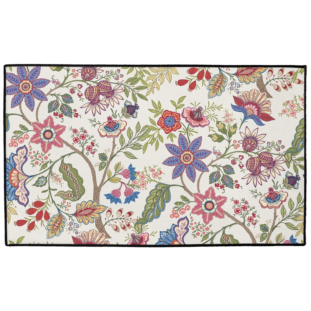 Mandalay Chintz Indoor/Outdoor Floor Mat Cream Green Pink Floral