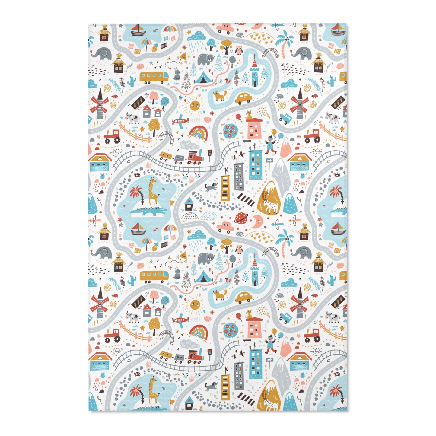 Magical Town Road Map Blue Nursery Rug Play Mat