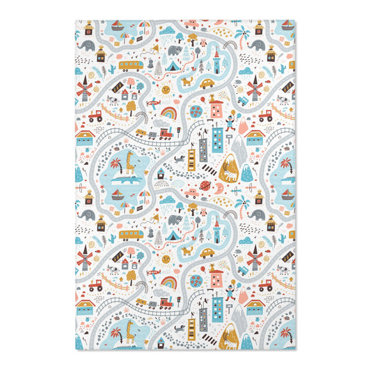 Magical Town Road Map Blue Nursery Rug Play Mat