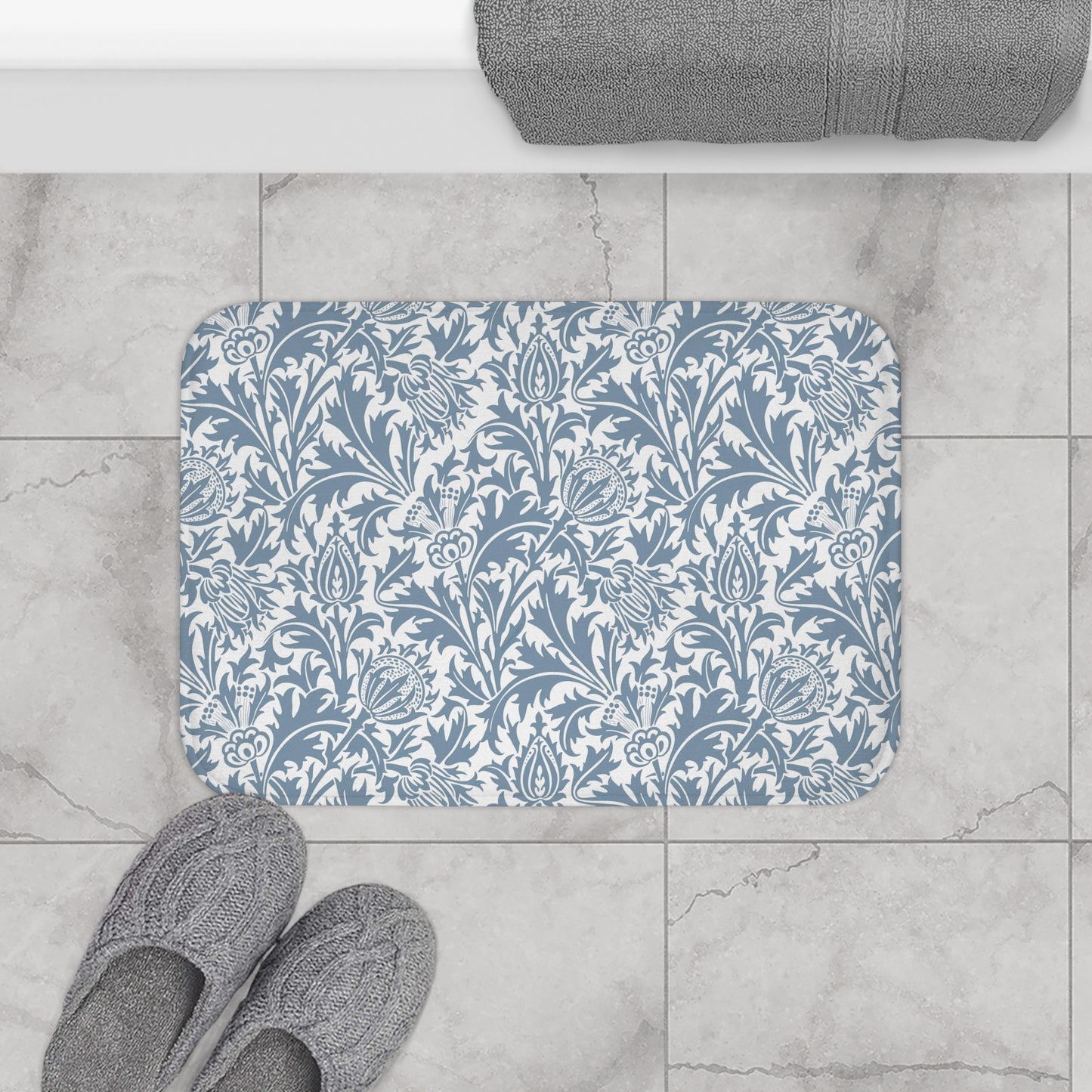 William Morris Bath Mat Thistle Blue