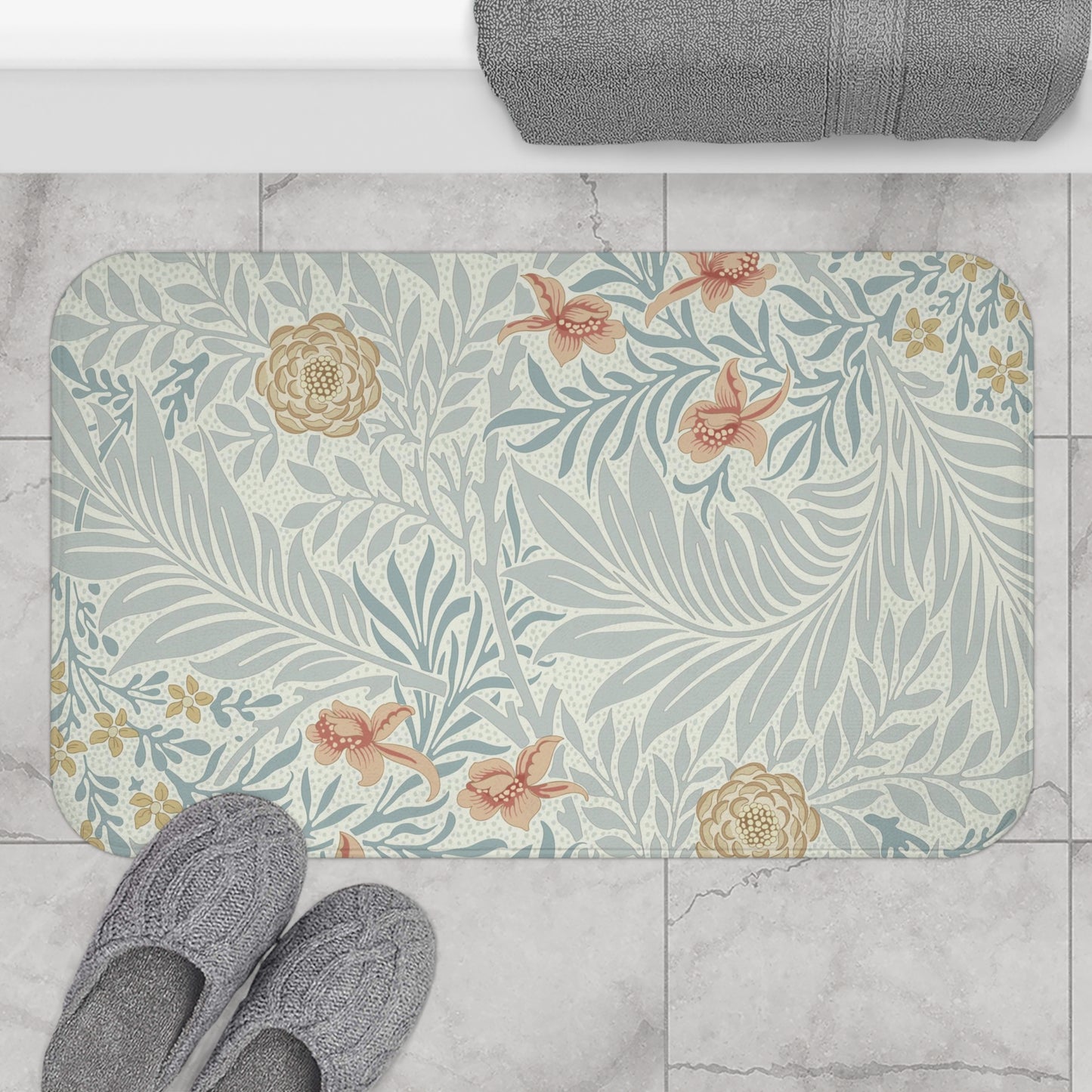 William Morris Bath Mat Larkspur Blue Peach