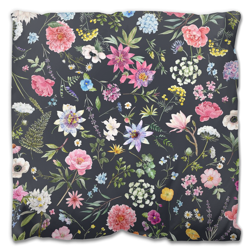 Magical Meadow Outdoor Pillows Dark Floral