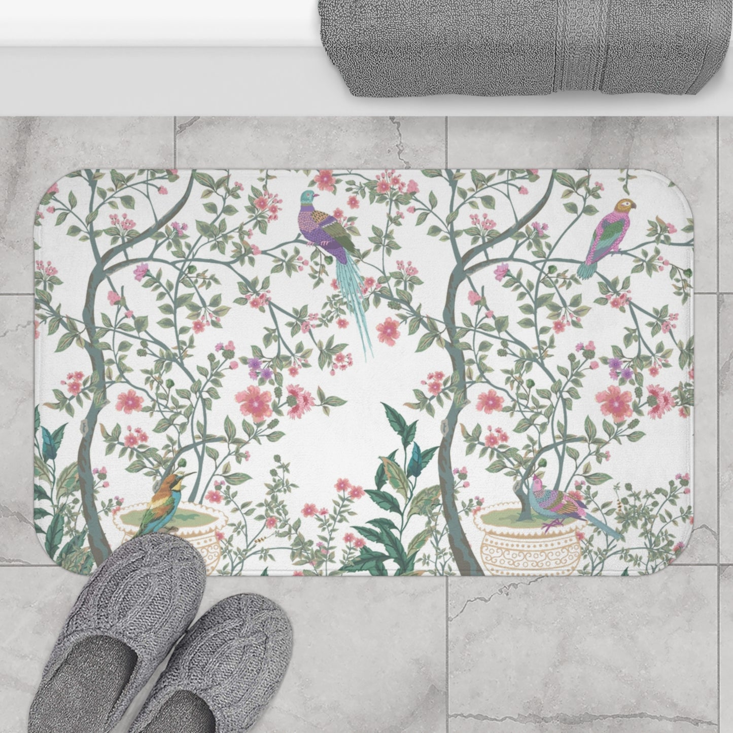 Chinoiserie Bath Mat White Fresco