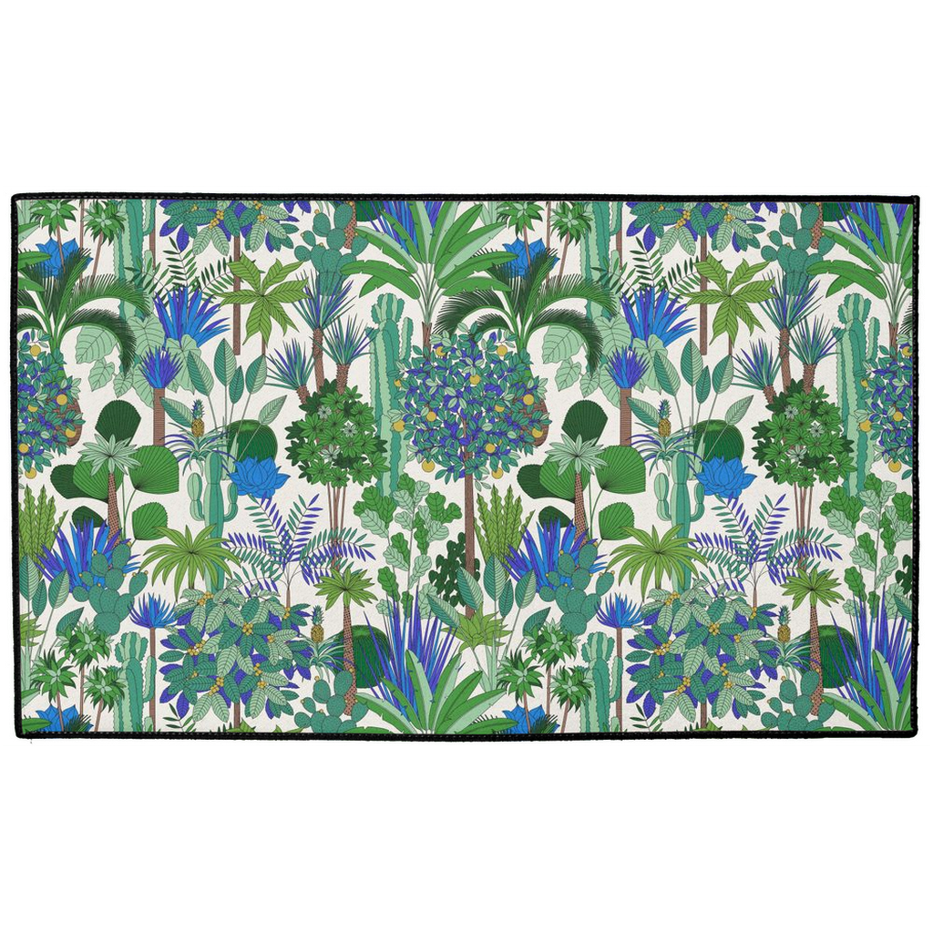 Retro Jungle Floor Mat Green Blue Botanical