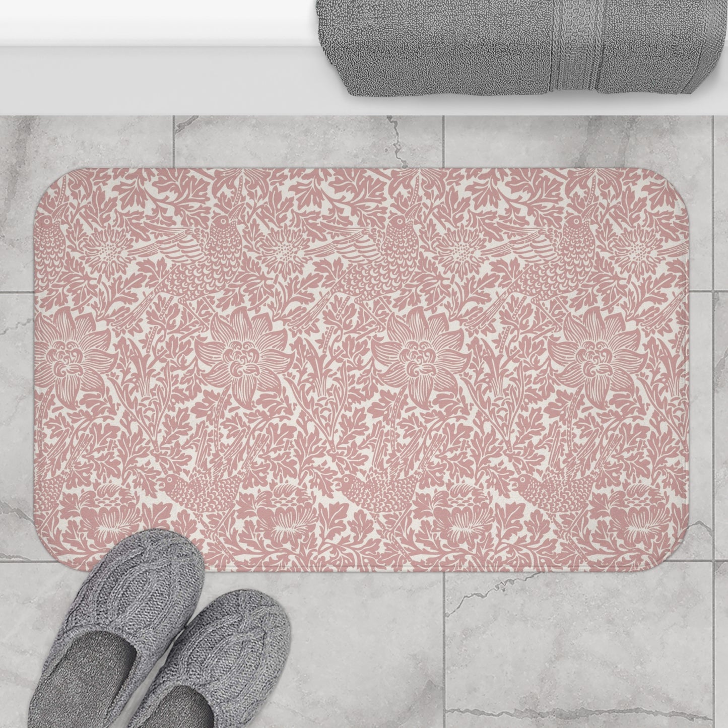 William Morris Bath Mat Bird & Anemone Pink