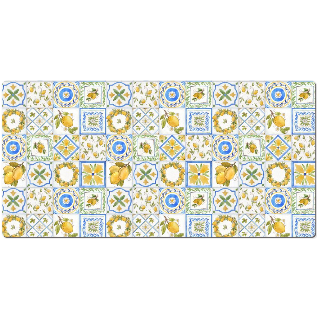 Mediterranean Desk Mat Lemons Tile Print Blue & Yellow