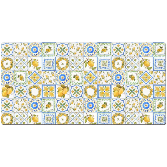 Mediterranean Desk Mat Lemons Tile Print Blue & Yellow