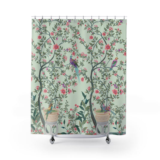 Chinoiserie Mint Green Shower Curtain