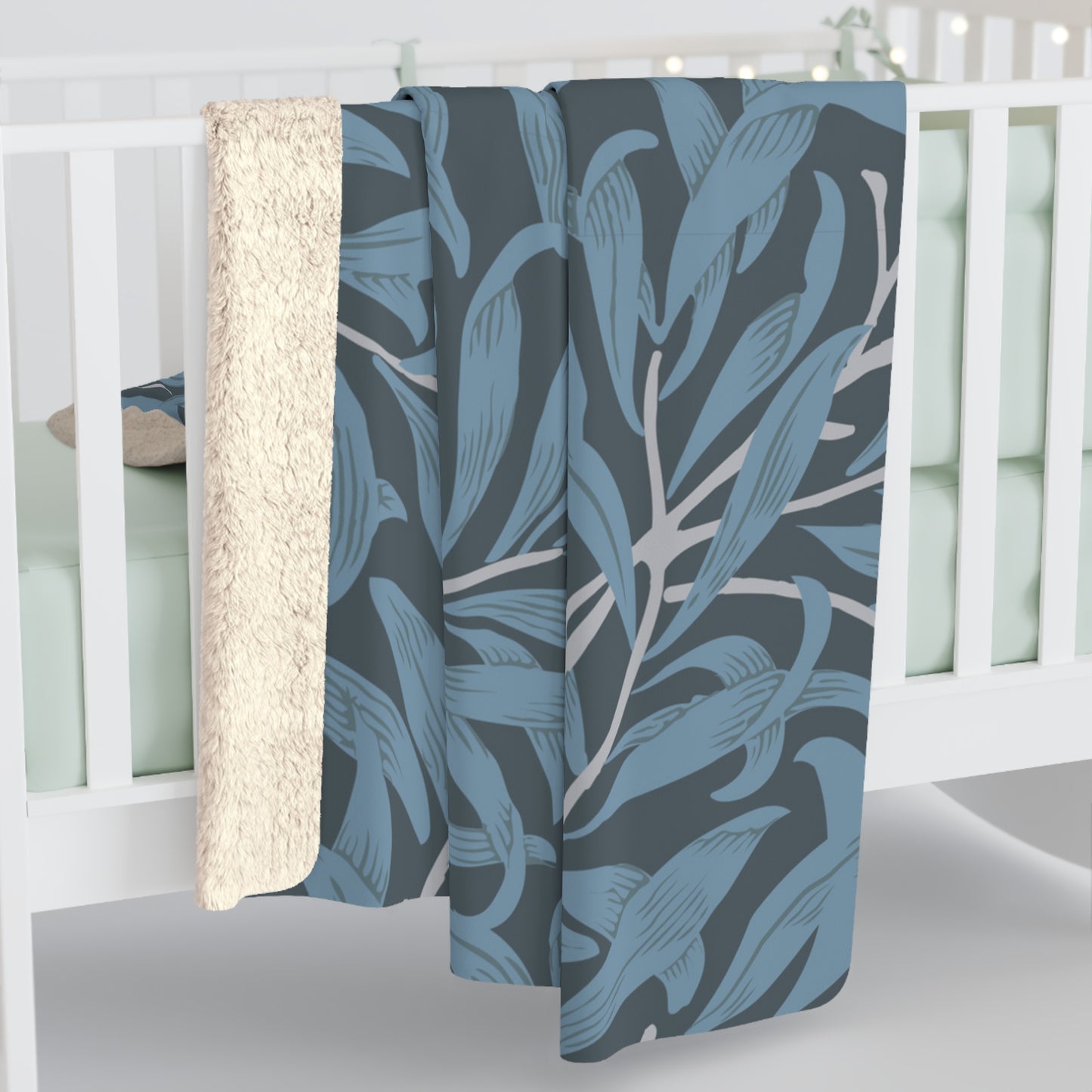 William Morris Blue Willow Bough Fleece Lined Blanket