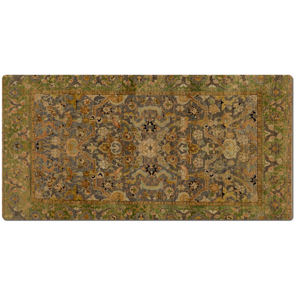 Kerman Persian Desk Mat Antique Gold Green