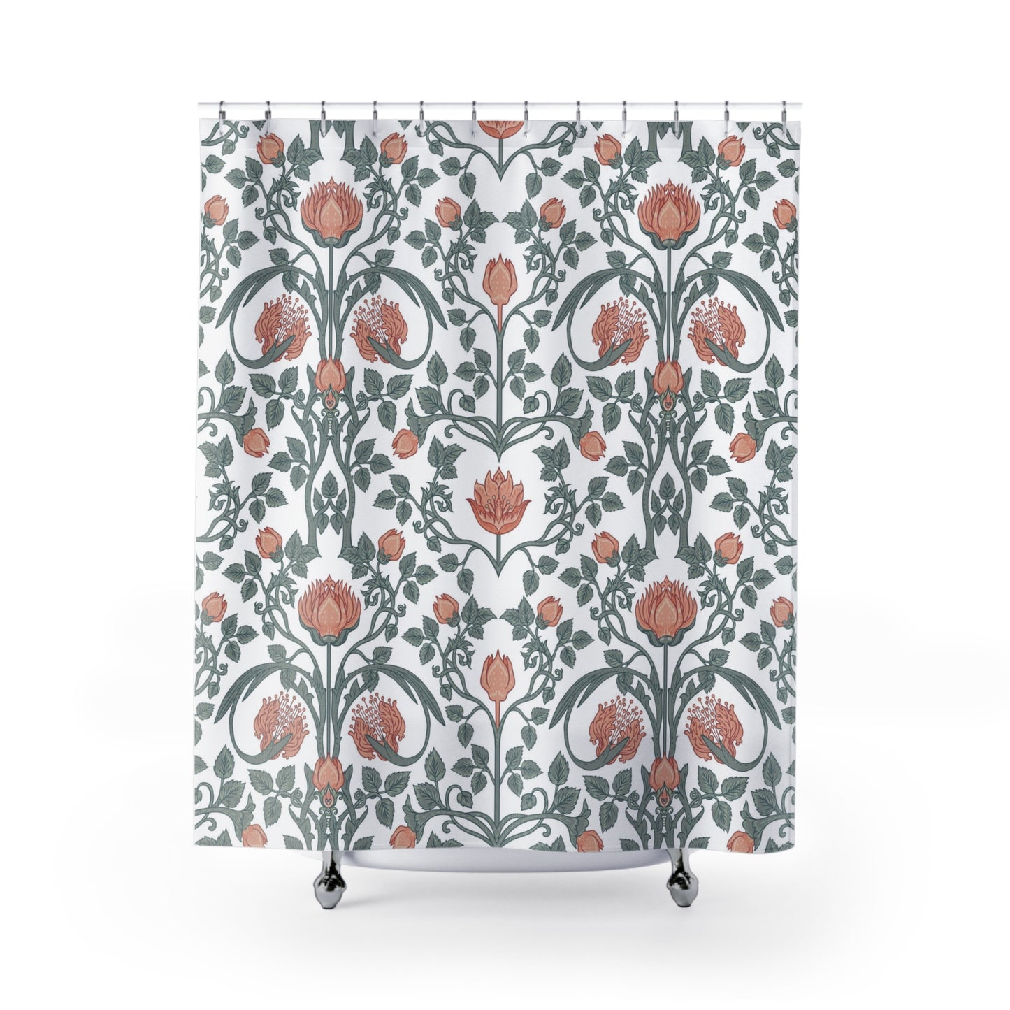 William Morris Art Nouveau Peach Green Shower Curtain