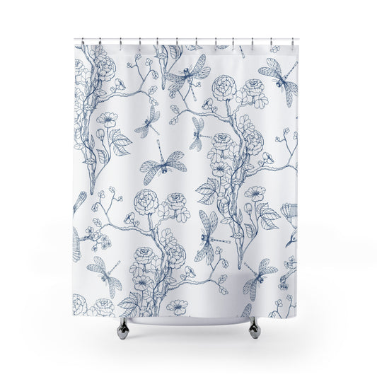 Oriental Peony Dragonfly Shower Curtain