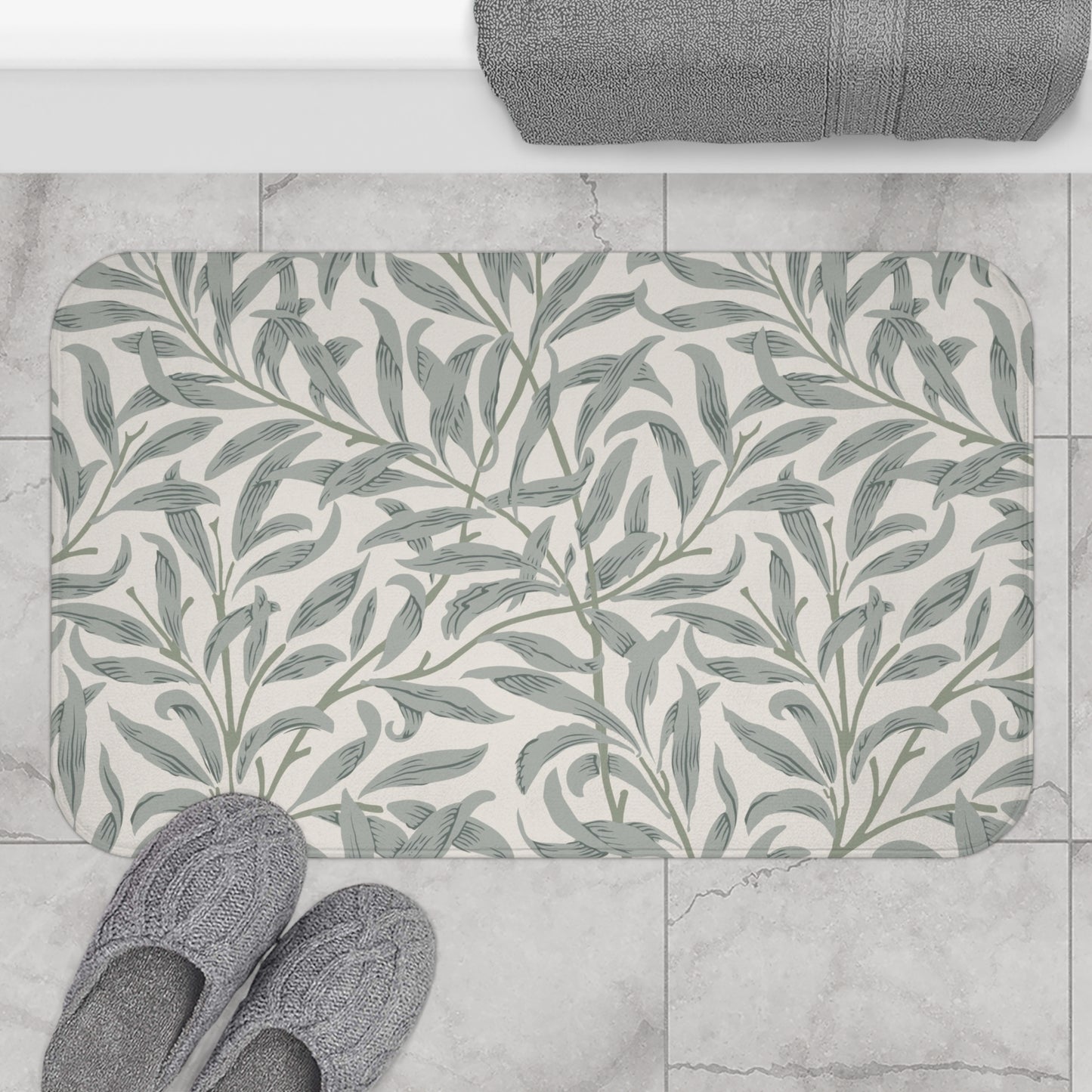 William Morris Bath Mat Gray Willow Bough
