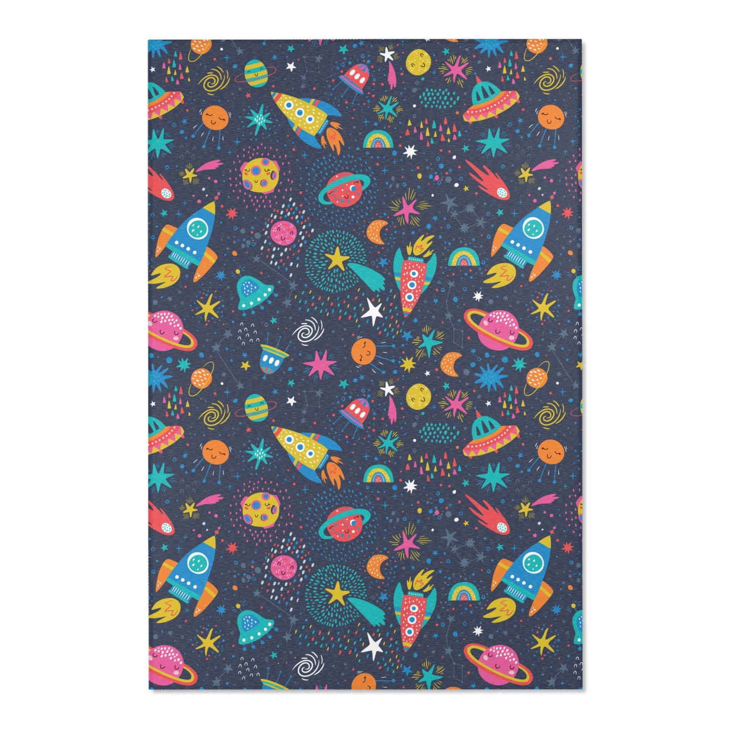 Colorful Cosmic Space Rockets Nursery Rug Play Mat