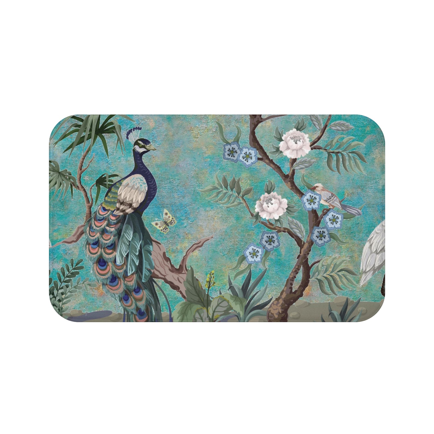 Chinoiserie Bath Mat Blue Peacock