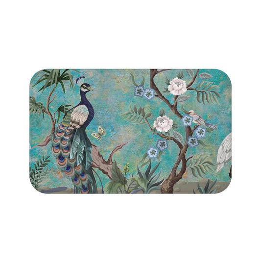 Chinoiserie Bath Mat Blue Peacock