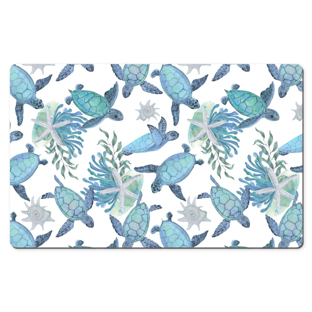 Sea Turtles Floral Desk Mat Watercolor Blue Art