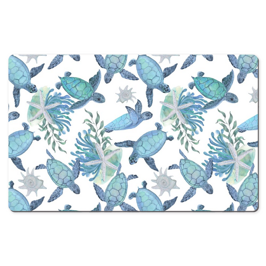 Sea Turtles Floral Desk Mat Watercolor Blue Art