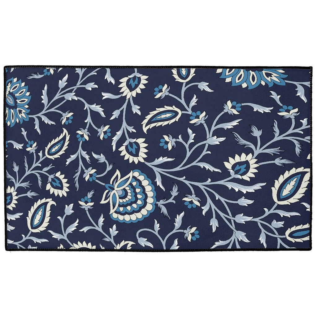 Kenworth Chintz Indoor/Outdoor Floor Mat Navy Blue Floral