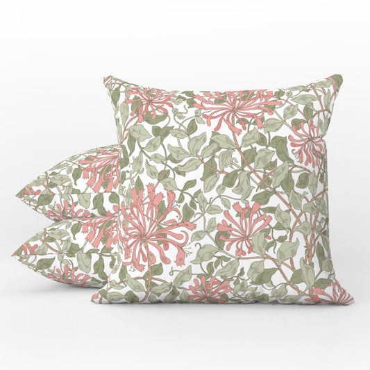 Honeysuckle Outdoor Pillows William Morris Soft Green Pink
