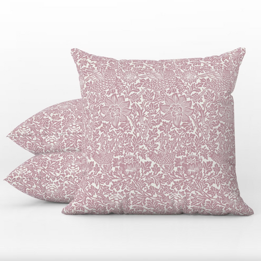 Bird & Anemone Outdoor Pillows William Morris Dusty Rose