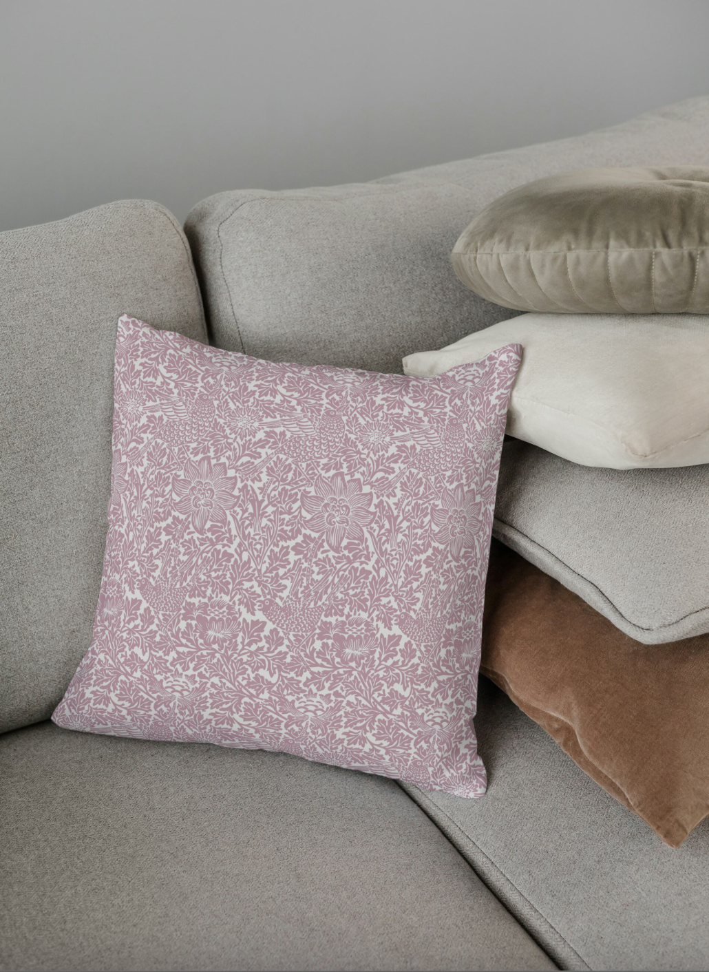 Bird & Anemone Outdoor Pillows William Morris Dusty Rose